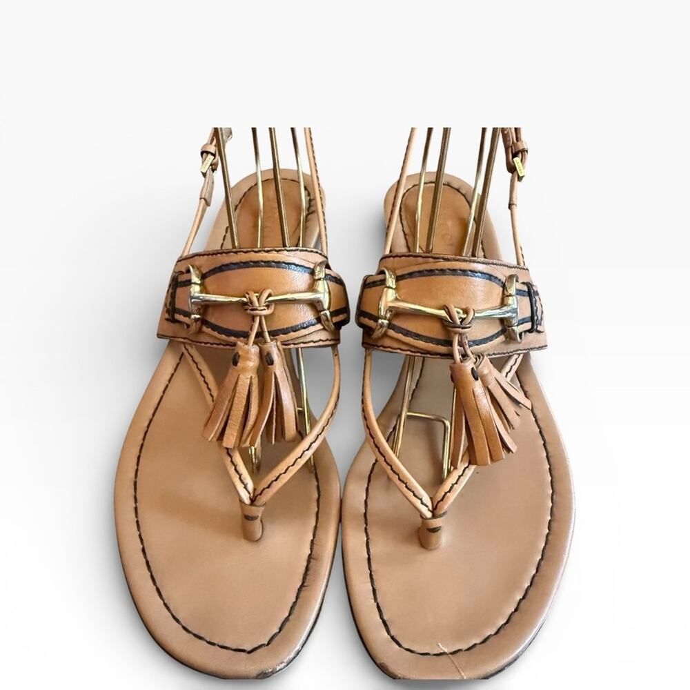 Gucci Brown Leather Tassel Horsebit Thong Flat Sandals EU 37 US 7 - Picture 5 of 16